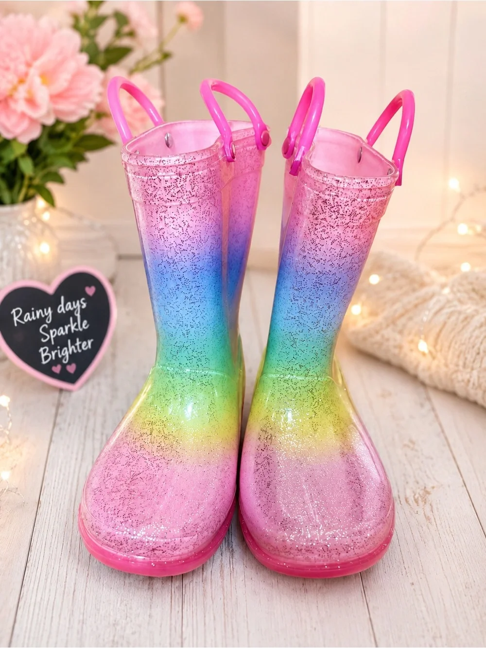 Primark Kids Rainbow Glitter Rain Boots - Pink Multicolor